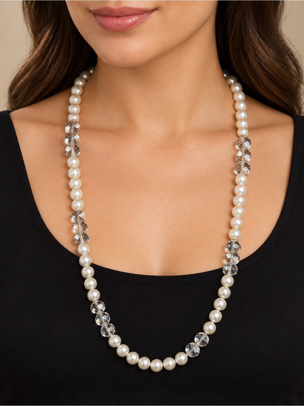VTG Glass Pearl & Crystal Bead Necklace
